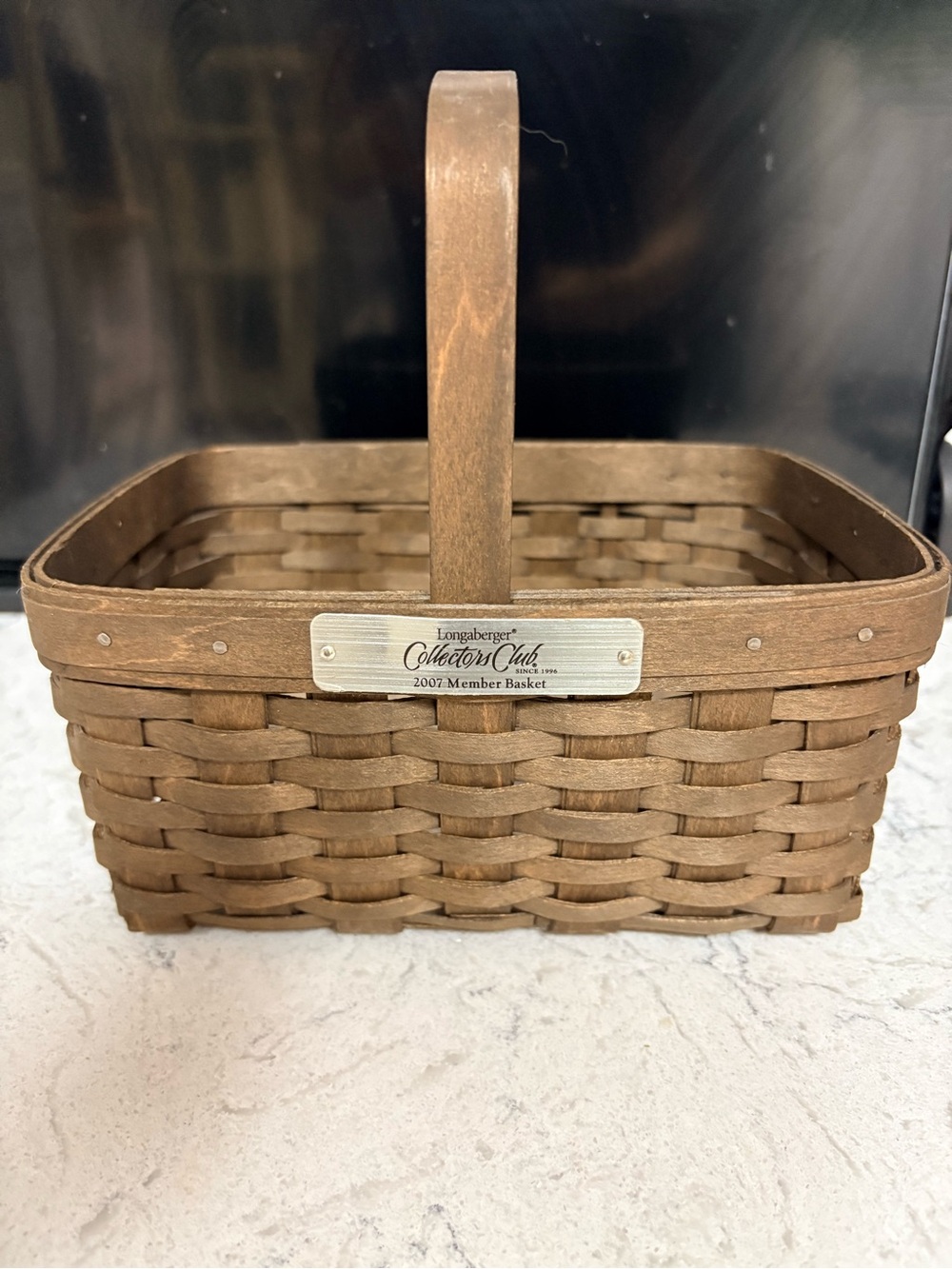 Longaberger 2007 Brown Woven Center-Handle Basket - signed